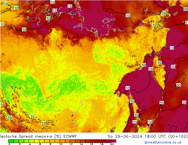 Isotachs Spread ECMWF sam 29.06.2024 18 UTC