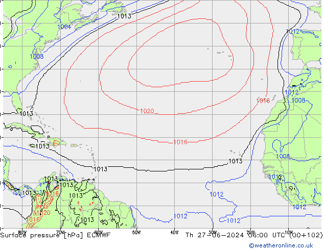 Atmosférický tlak ECMWF Čt 27.06.2024 06 UTC