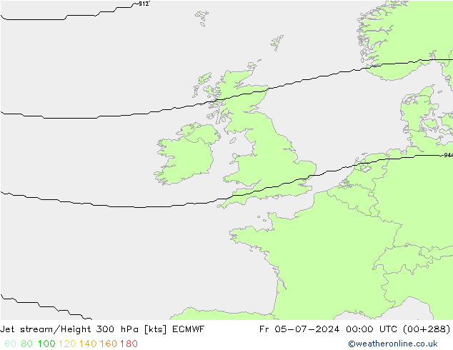 Straalstroom ECMWF vr 05.07.2024 00 UTC