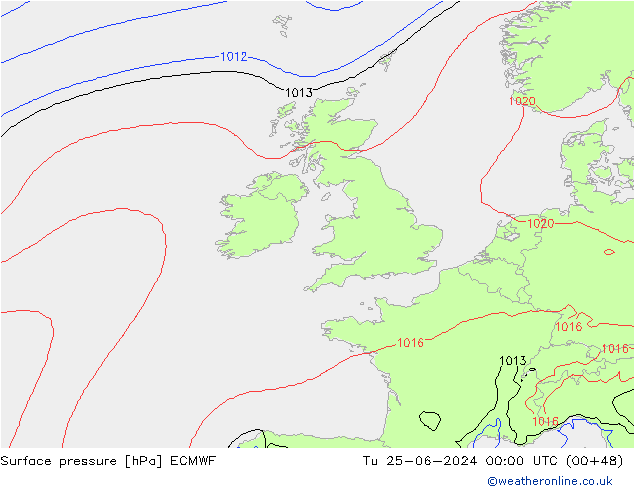 Surface pressure ECMWF Tu 25.06.2024 00 UTC