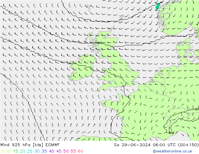 Vent 925 hPa ECMWF sam 29.06.2024 06 UTC