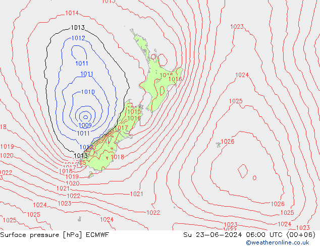 Surface pressure ECMWF Su 23.06.2024 06 UTC