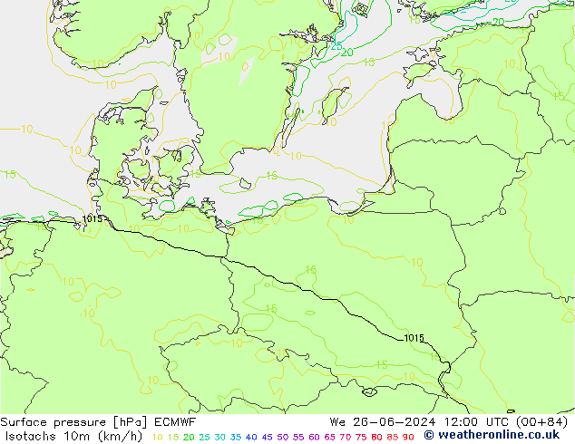 Isotachs (kph) ECMWF We 26.06.2024 12 UTC