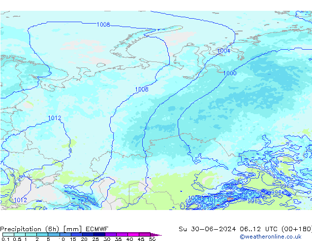 Precipitation (6h) ECMWF Su 30.06.2024 12 UTC