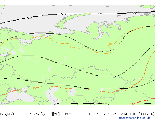 Geop./Temp. 500 hPa ECMWF jue 04.07.2024 12 UTC