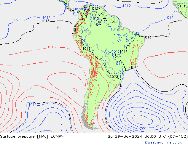 Surface pressure ECMWF Sa 29.06.2024 06 UTC