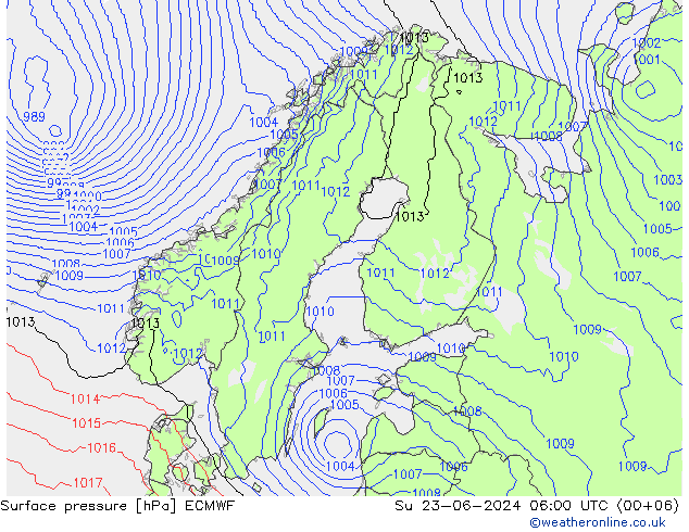 Pressione al suolo ECMWF dom 23.06.2024 06 UTC