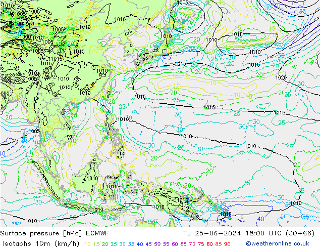 Isotachen (km/h) ECMWF di 25.06.2024 18 UTC