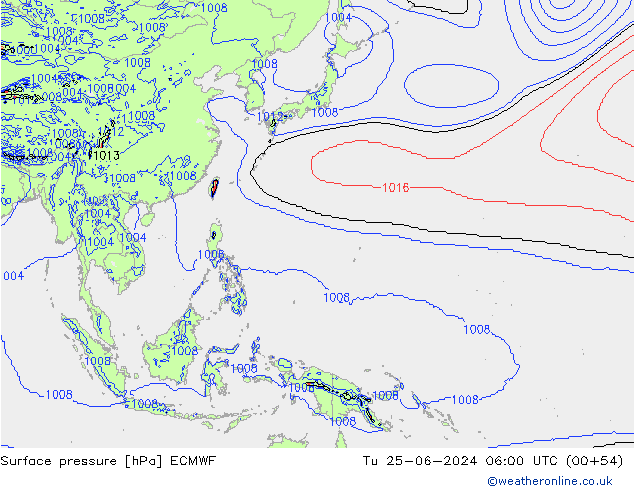 Surface pressure ECMWF Tu 25.06.2024 06 UTC