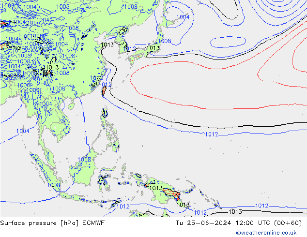 Surface pressure ECMWF Tu 25.06.2024 12 UTC