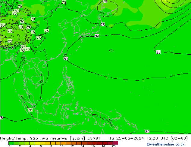 Height/Temp. 925 hPa ECMWF Ter 25.06.2024 12 UTC