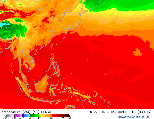 Temperaturkarte (2m) ECMWF Do 27.06.2024 00 UTC