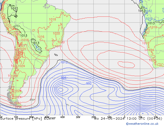 Surface pressure ECMWF Mo 24.06.2024 12 UTC