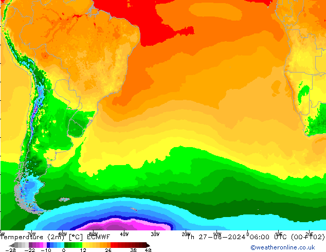 Temperature (2m) ECMWF Čt 27.06.2024 06 UTC