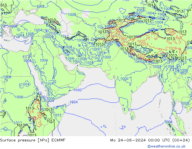 pressão do solo ECMWF Seg 24.06.2024 00 UTC