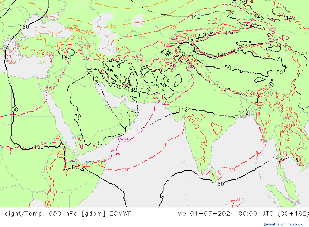 Height/Temp. 850 hPa ECMWF Mo 01.07.2024 00 UTC