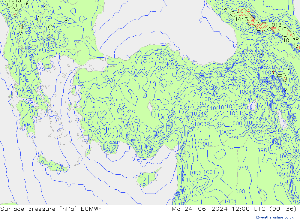 Luchtdruk (Grond) ECMWF ma 24.06.2024 12 UTC