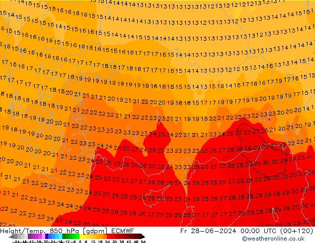 Height/Temp. 850 hPa ECMWF Fr 28.06.2024 00 UTC