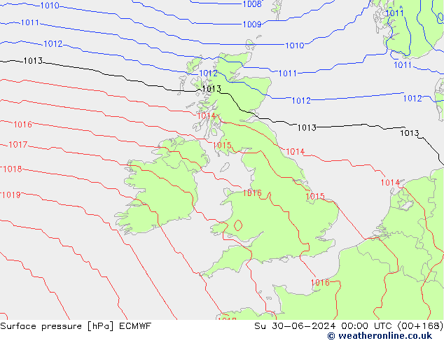 Presión superficial ECMWF dom 30.06.2024 00 UTC