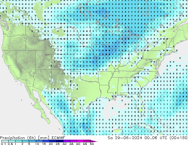 Precipitação (6h) ECMWF Sáb 29.06.2024 06 UTC