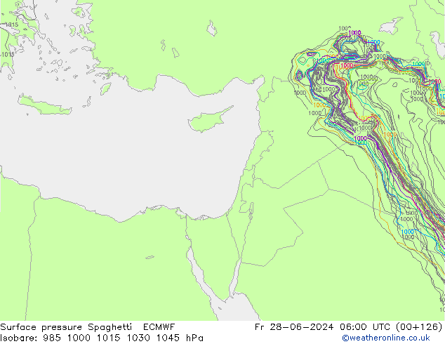 Surface pressure Spaghetti ECMWF Fr 28.06.2024 06 UTC