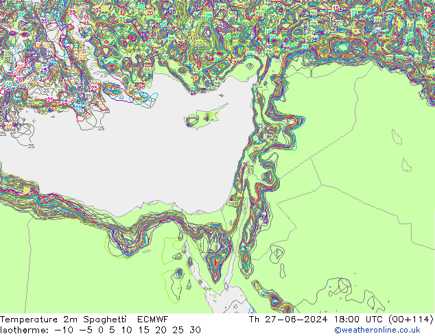 карта температуры Spaghetti ECMWF чт 27.06.2024 18 UTC