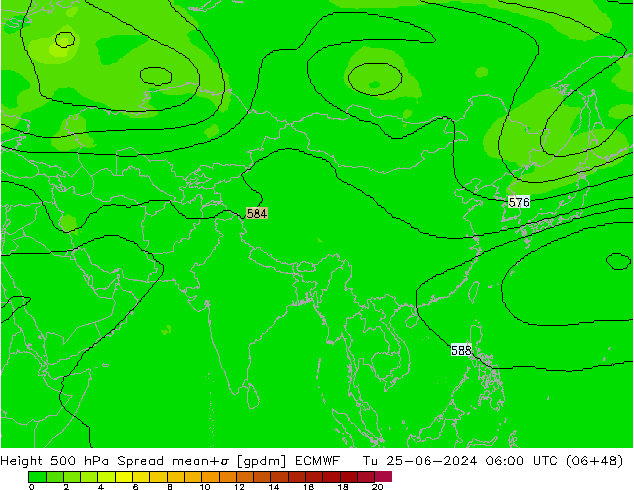 Height 500 hPa Spread ECMWF Tu 25.06.2024 06 UTC