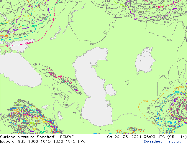 приземное давление Spaghetti ECMWF сб 29.06.2024 06 UTC