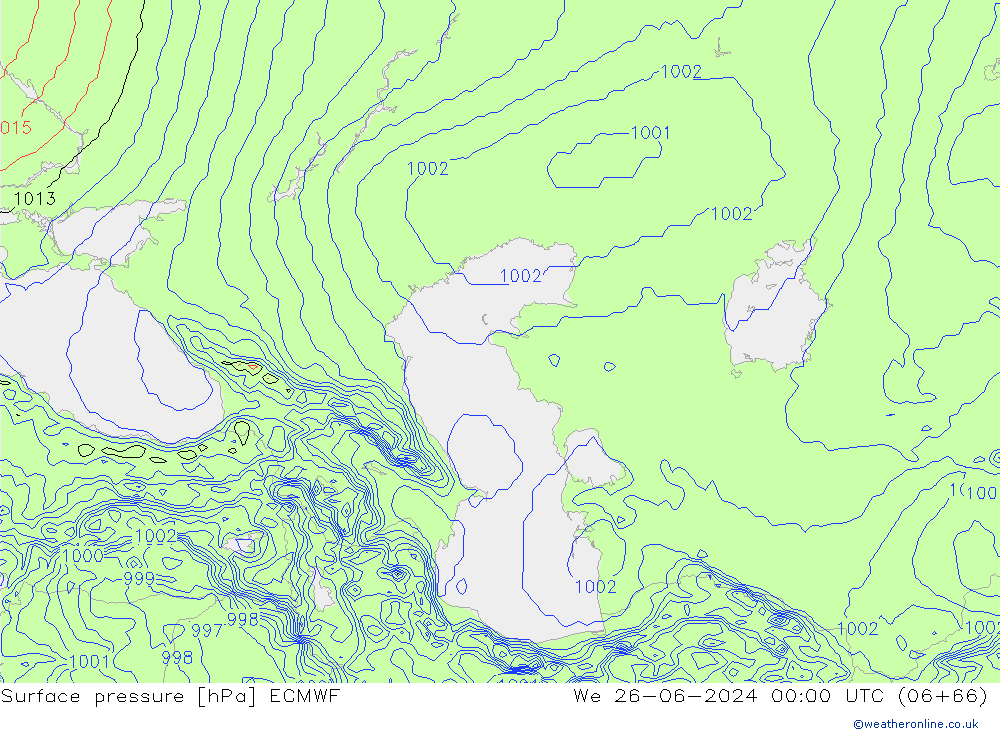 Pressione al suolo ECMWF mer 26.06.2024 00 UTC