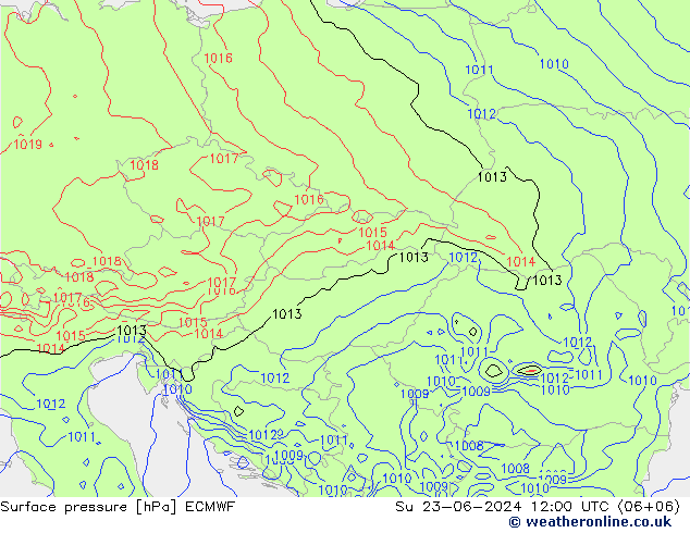 Atmosférický tlak ECMWF Ne 23.06.2024 12 UTC