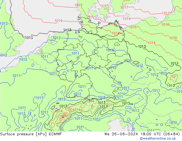 Luchtdruk (Grond) ECMWF wo 26.06.2024 18 UTC