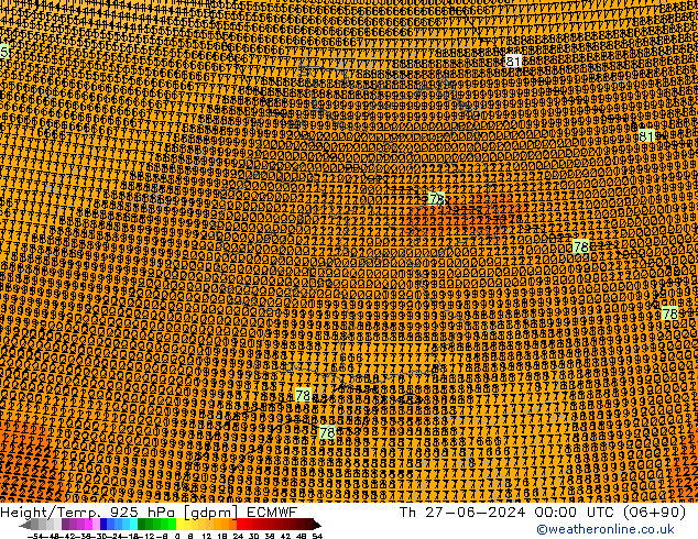 Height/Temp. 925 hPa ECMWF Qui 27.06.2024 00 UTC