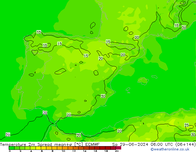 Temperature 2m Spread ECMWF So 29.06.2024 06 UTC