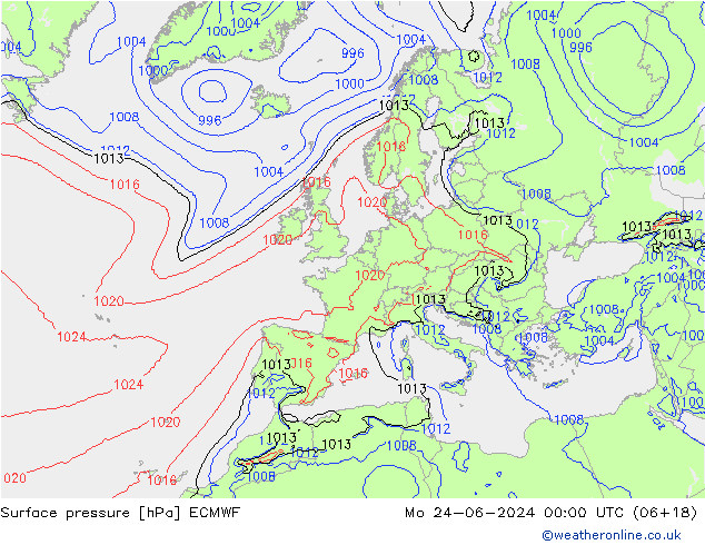 Yer basıncı ECMWF Pzt 24.06.2024 00 UTC