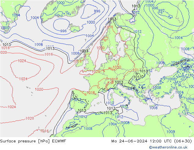 Surface pressure ECMWF Mo 24.06.2024 12 UTC