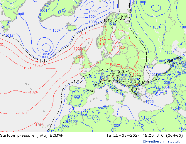 Surface pressure ECMWF Tu 25.06.2024 18 UTC