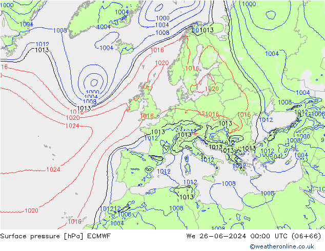 Surface pressure ECMWF We 26.06.2024 00 UTC