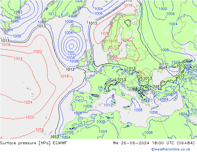 Surface pressure ECMWF We 26.06.2024 18 UTC