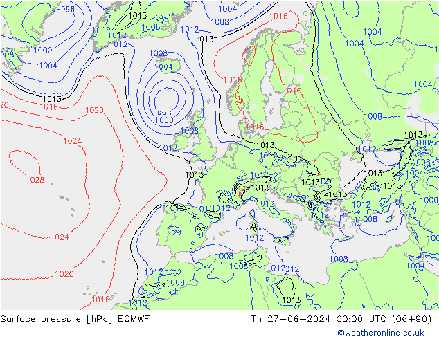 Bodendruck ECMWF Do 27.06.2024 00 UTC