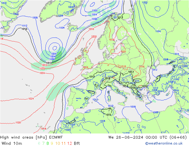 High wind areas ECMWF  26.06.2024 00 UTC