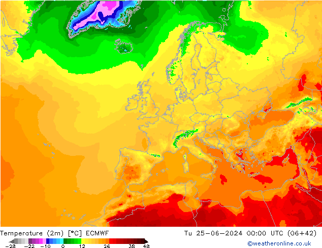 Temperatura (2m) ECMWF mar 25.06.2024 00 UTC