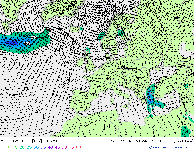 Wind 925 hPa ECMWF za 29.06.2024 06 UTC