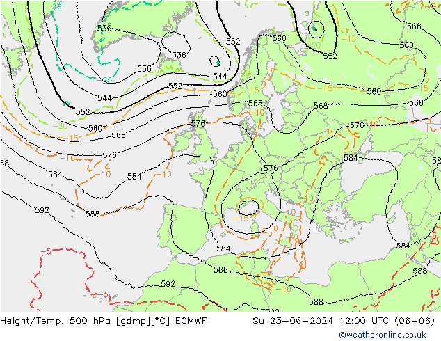 Height/Temp. 500 hPa ECMWF dom 23.06.2024 12 UTC