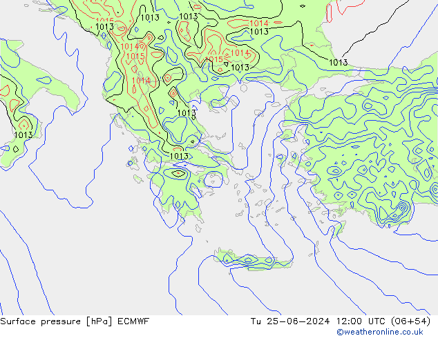 Surface pressure ECMWF Tu 25.06.2024 12 UTC