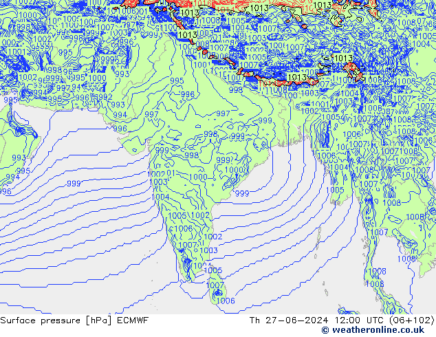 pressão do solo ECMWF Qui 27.06.2024 12 UTC