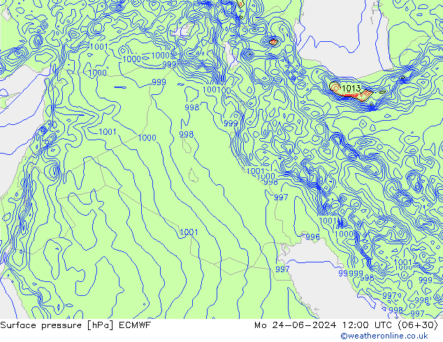 Presión superficial ECMWF lun 24.06.2024 12 UTC