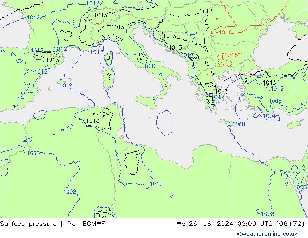 Presión superficial ECMWF mié 26.06.2024 06 UTC