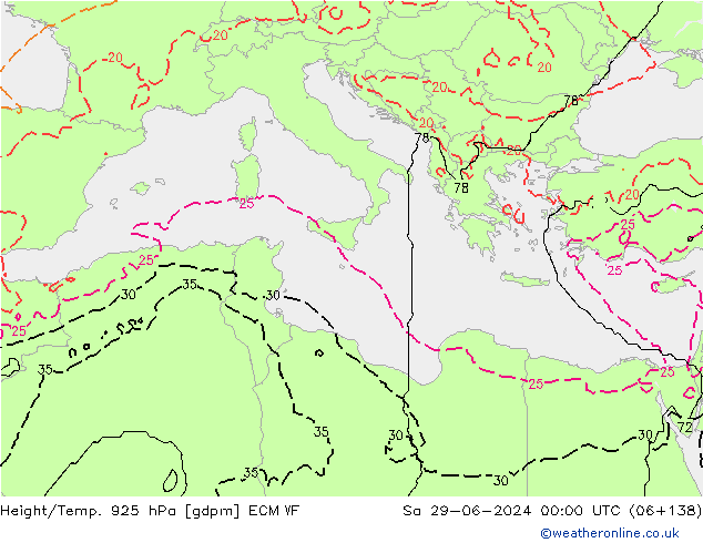 Hoogte/Temp. 925 hPa ECMWF za 29.06.2024 00 UTC