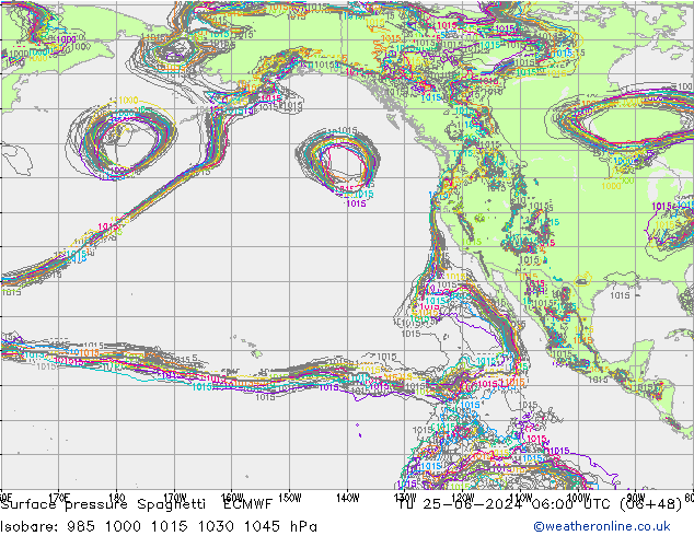 Luchtdruk op zeeniveau Spaghetti ECMWF di 25.06.2024 06 UTC