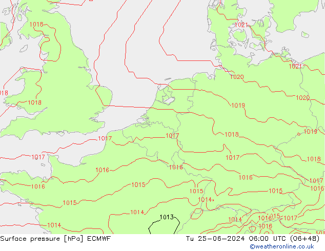 Surface pressure ECMWF Tu 25.06.2024 06 UTC